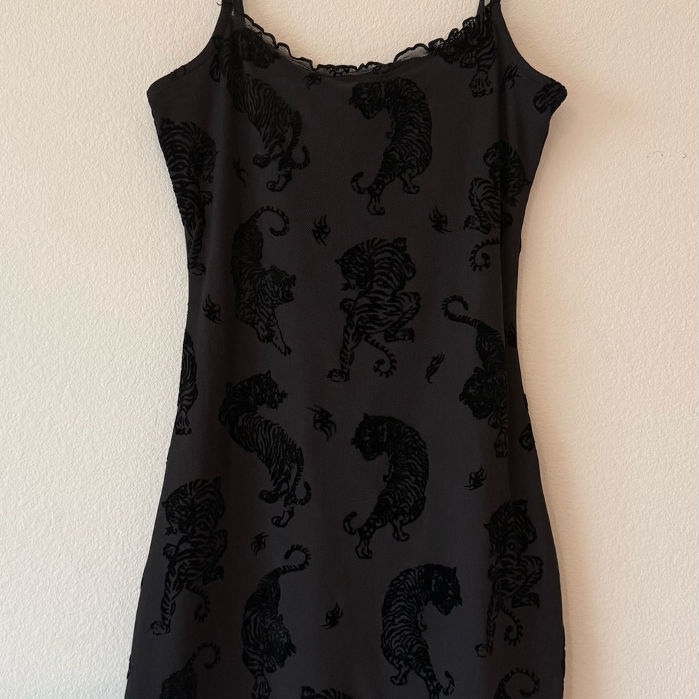 Divided Black Mini Dress with Panther Print